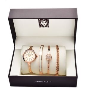 NWT Anne Klein 4pc Rose Gold Bangle Bracelet Watch
